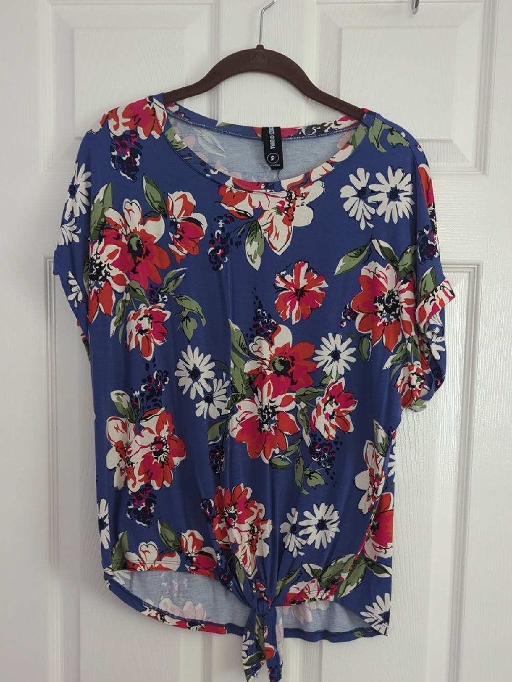 Floral Tie-Front Blue Women's Top by Agnes & Dora Size S